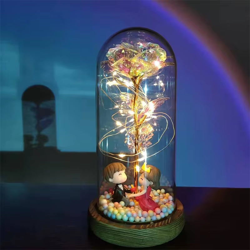 2025 LED Enchanted Galaxy Rose Eternal 24K Gold Foil Flower with Fairy String Lights in Dome for Christmas Valentine'S Day Gift