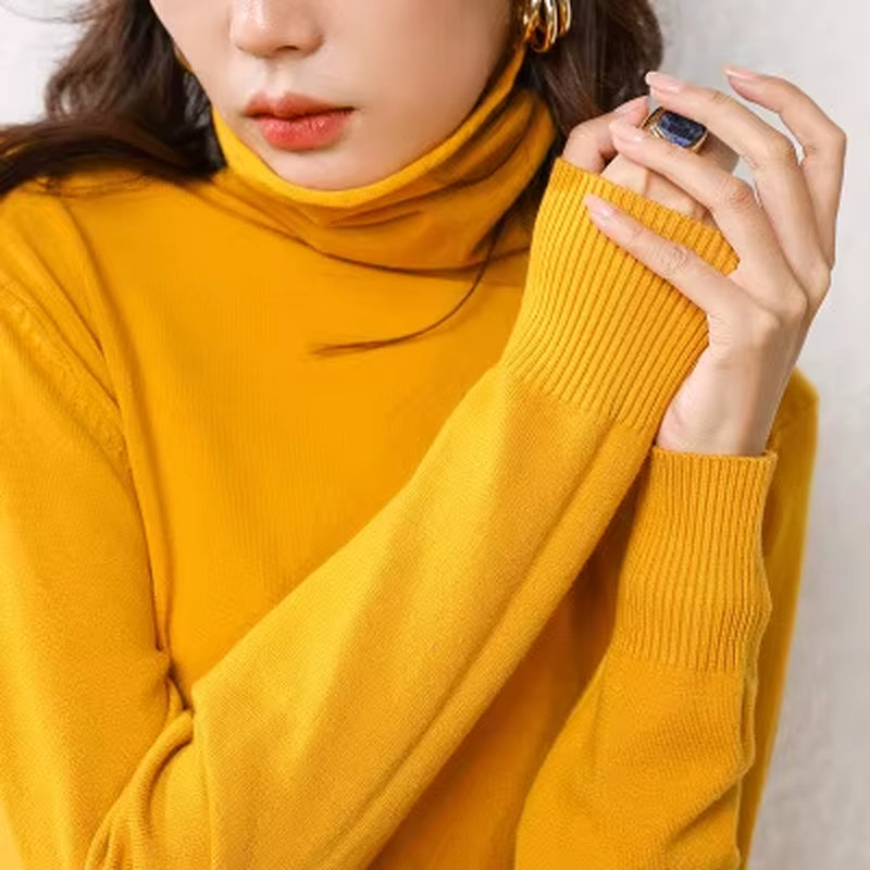 2025 Autumn Winter New Sweater Women Turtleneck Sweater Knitted Pullover Female Sweater Casual Solid Sweaters Top Кофта Женская