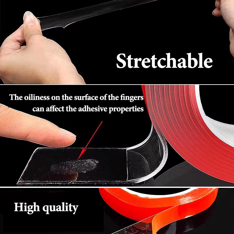 Ultra-Strong Acrylic Double Sided Adhesive Tape Transparent No Traces Adhesive Tapes Reusable Waterproof Wall Fixed Stickers
