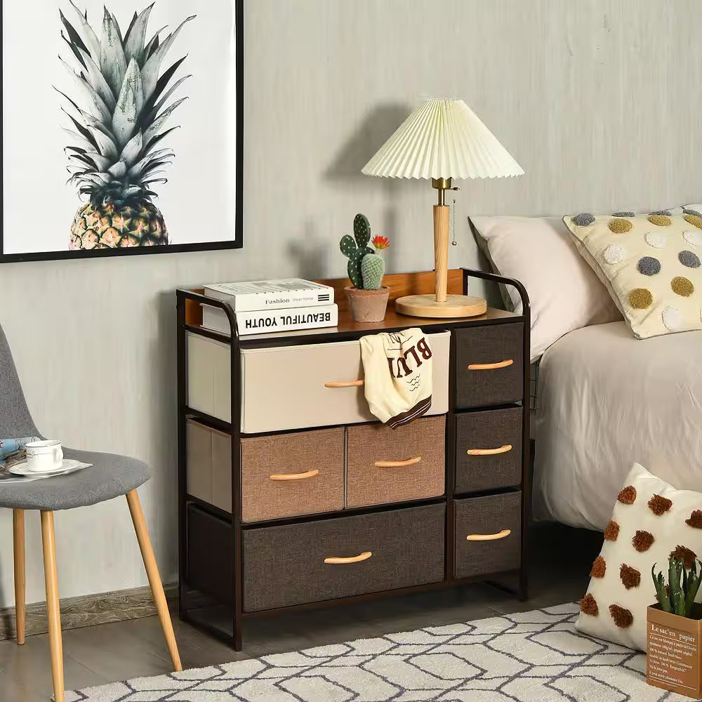 7-Drawer Cream Dresser Storage with Wooden Top 31 In. X 31.5 In. X 11.5 In.