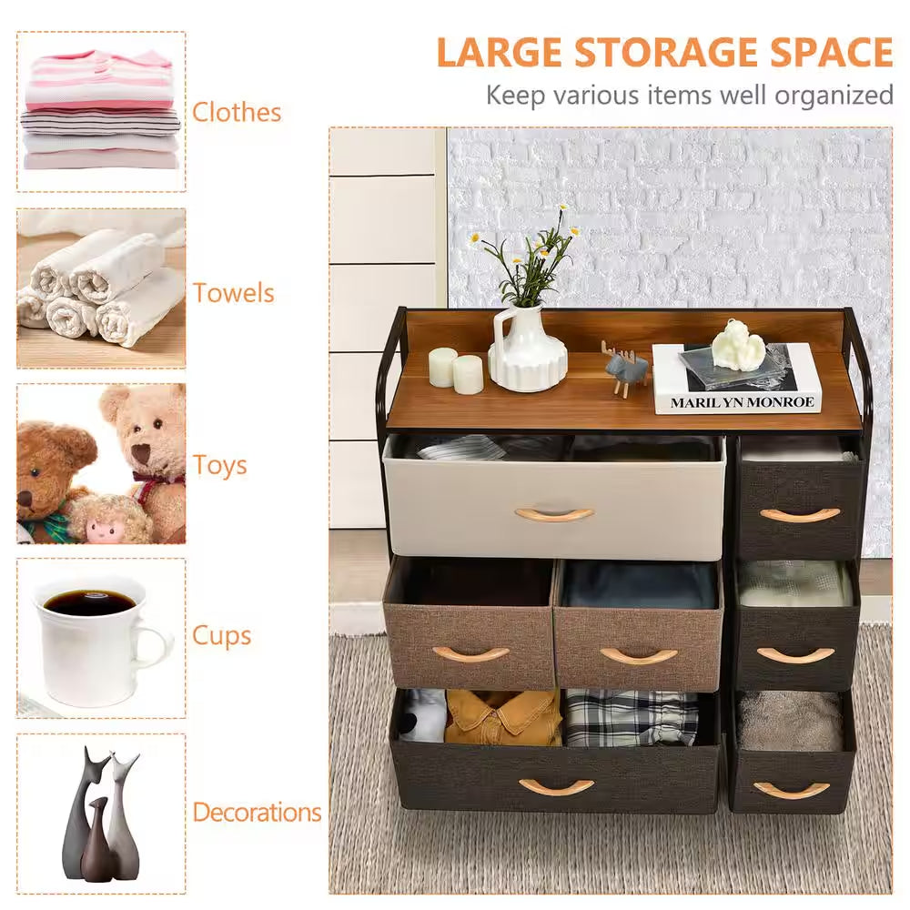 7-Drawer Cream Dresser Storage with Wooden Top 31 In. X 31.5 In. X 11.5 In.
