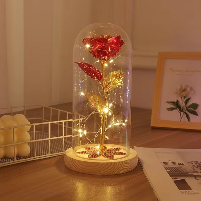 2025 LED Enchanted Galaxy Rose Eternal 24K Gold Foil Flower with Fairy String Lights in Dome for Christmas Valentine'S Day Gift