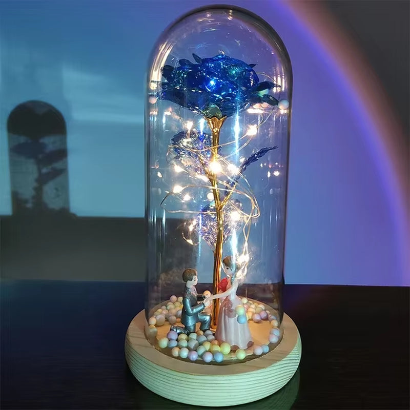 2025 LED Enchanted Galaxy Rose Eternal 24K Gold Foil Flower with Fairy String Lights in Dome for Christmas Valentine'S Day Gift