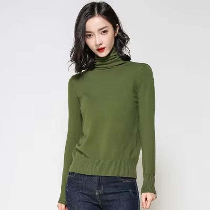 2025 Autumn Winter New Sweater Women Turtleneck Sweater Knitted Pullover Female Sweater Casual Solid Sweaters Top Кофта Женская