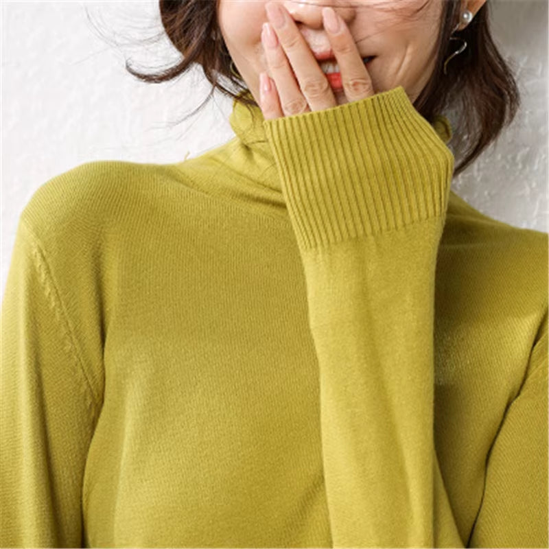 2025 Autumn Winter New Sweater Women Turtleneck Sweater Knitted Pullover Female Sweater Casual Solid Sweaters Top Кофта Женская