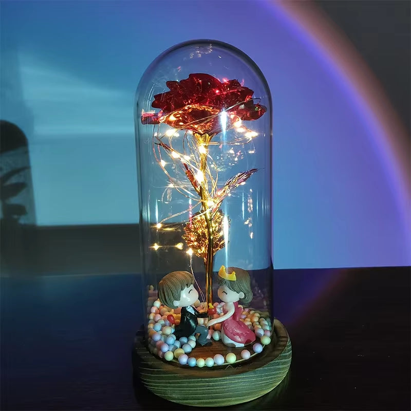 2025 LED Enchanted Galaxy Rose Eternal 24K Gold Foil Flower with Fairy String Lights in Dome for Christmas Valentine'S Day Gift