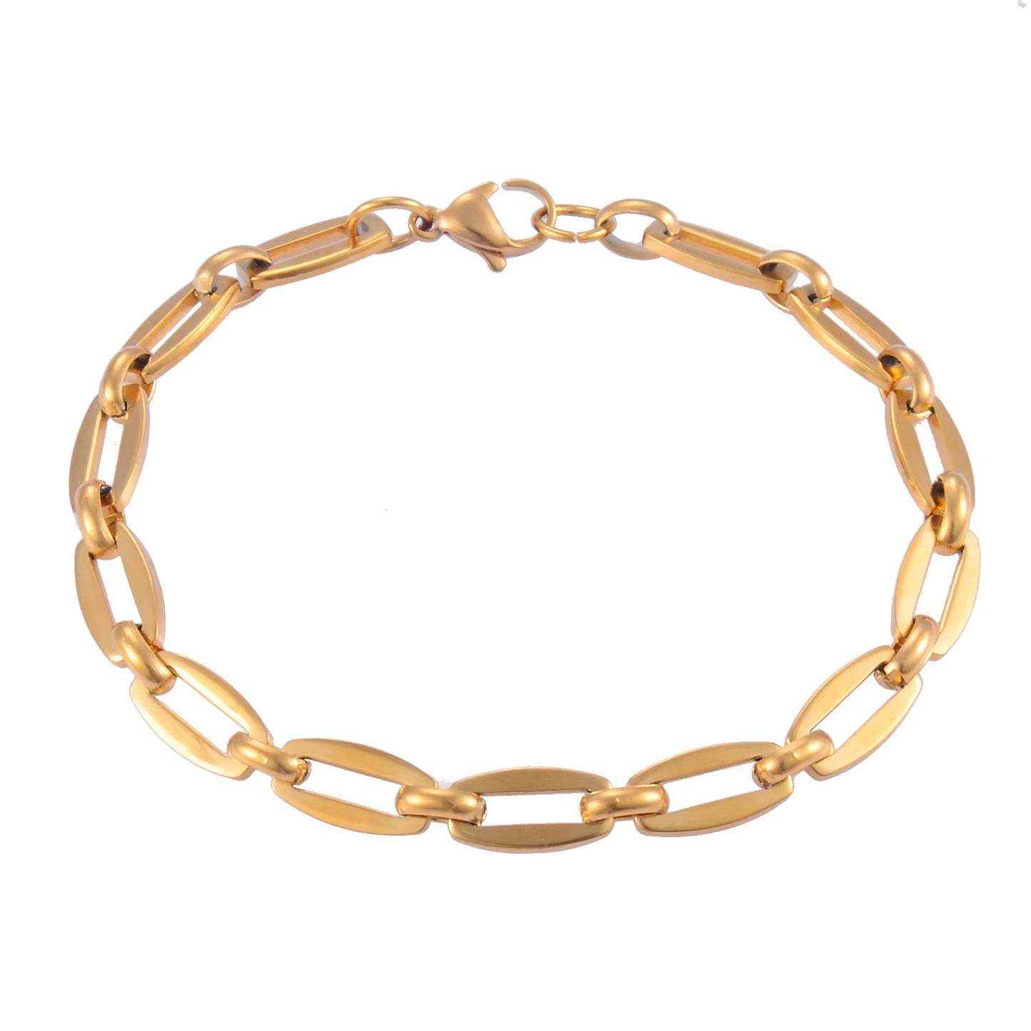 New Stainless Steel Bracelet Gold Color Personality Men'S and Women'S Jewelry Popular Hip Hop