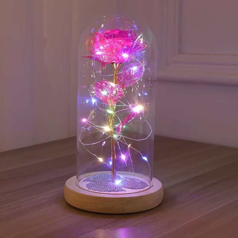 2025 LED Enchanted Galaxy Rose Eternal 24K Gold Foil Flower with Fairy String Lights in Dome for Christmas Valentine'S Day Gift