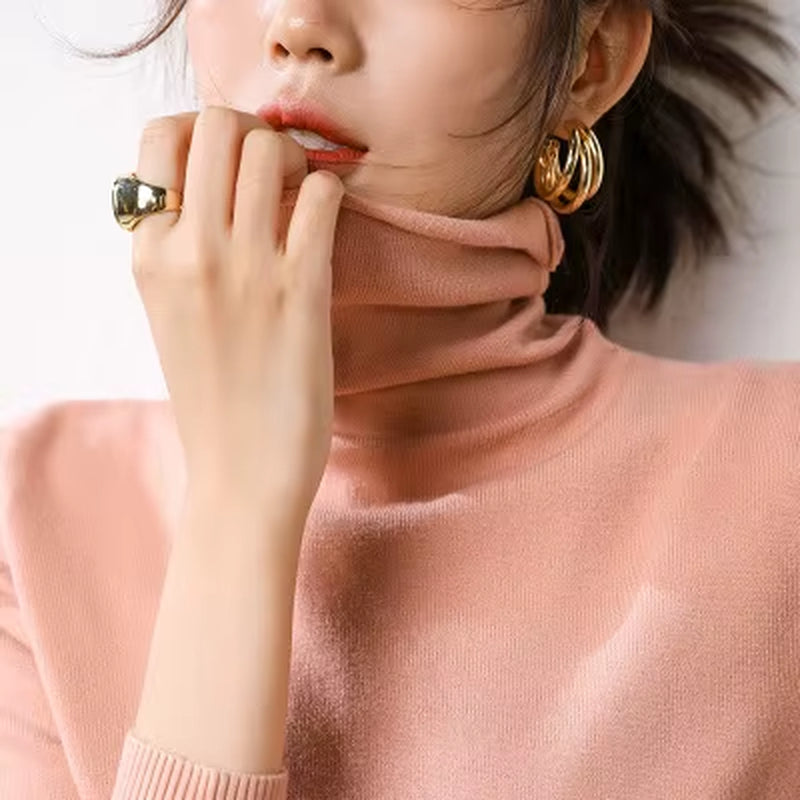 2025 Autumn Winter New Sweater Women Turtleneck Sweater Knitted Pullover Female Sweater Casual Solid Sweaters Top Кофта Женская