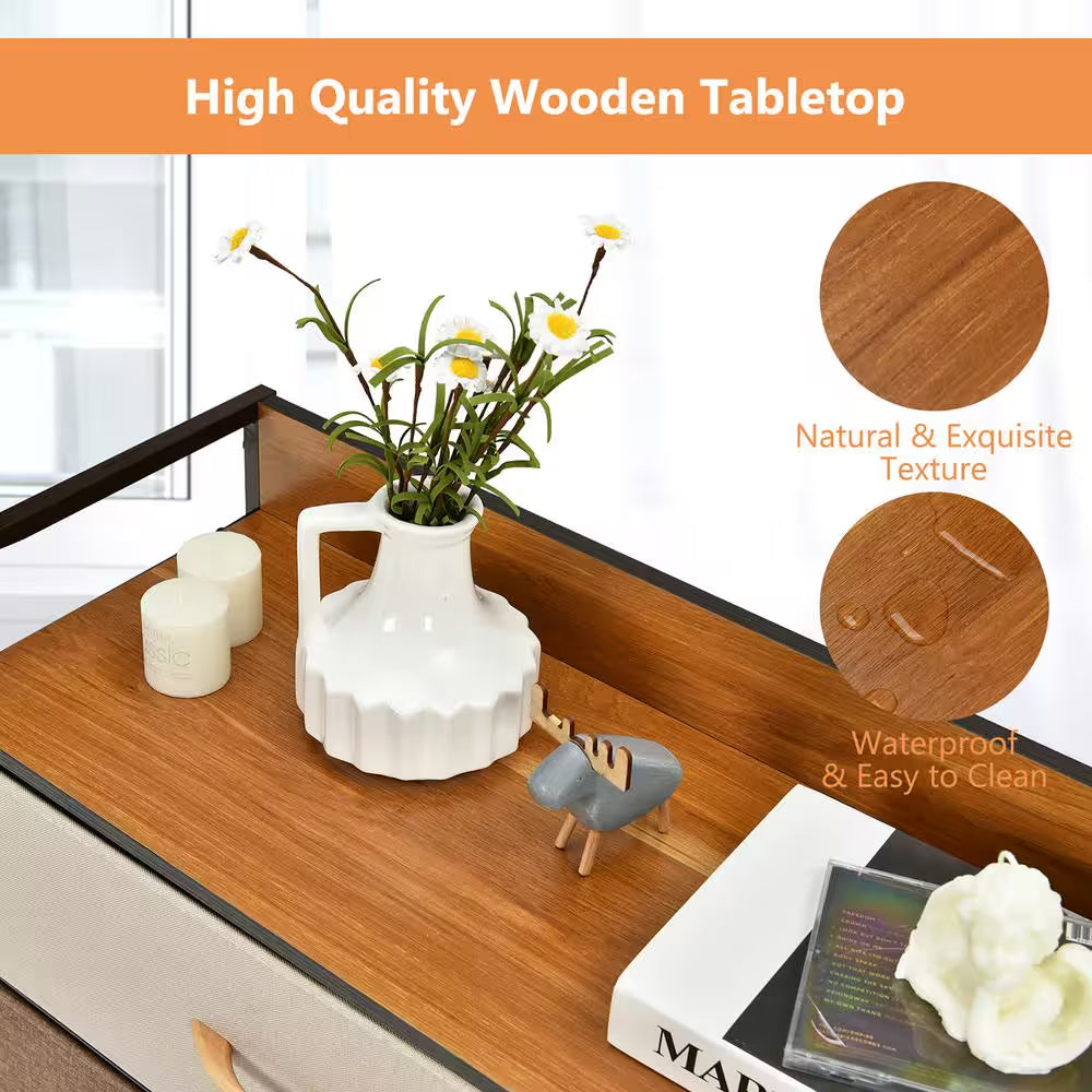 7-Drawer Cream Dresser Storage with Wooden Top 31 In. X 31.5 In. X 11.5 In.