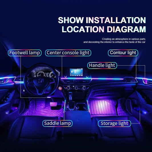 14/18 in 1 Led Acrylic Car Ambient Light RGB 64 213 Color Symphony Acrylic APP Streamer Atmosphere Lamp Kit One Zone Dual Zone