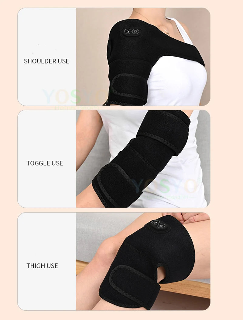 Electric Shoulder Brace Heated Knee Massager Vibration Massage Black Support Strap with Adjustable Three Levels of Heating