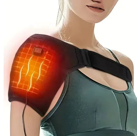 Electric Shoulder Brace Heated Knee Massager Vibration Massage Black Support Strap with Adjustable Three Levels of Heating