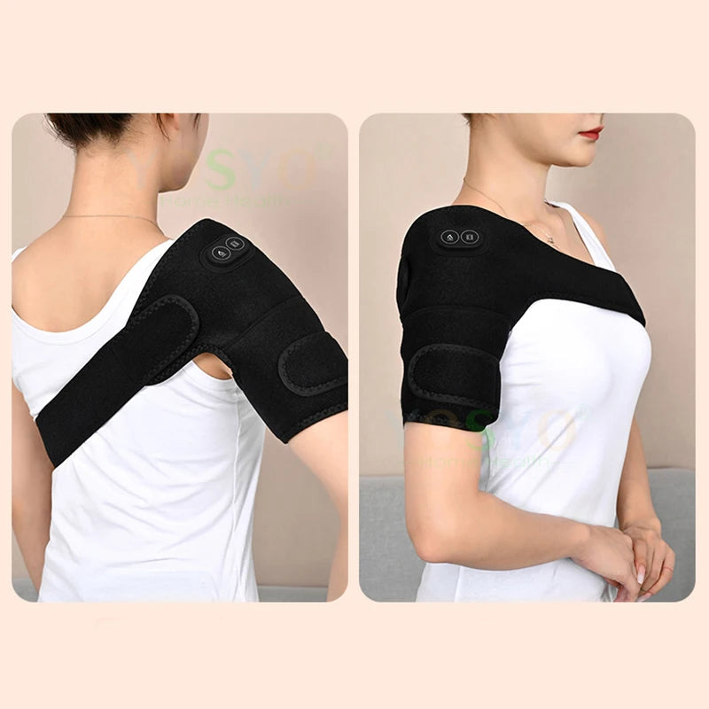 Electric Shoulder Brace Heated Knee Massager Vibration Massage Black Support Strap with Adjustable Three Levels of Heating