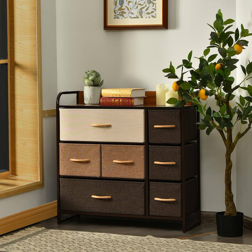 7-Drawer Cream Dresser Storage with Wooden Top 31 In. X 31.5 In. X 11.5 In.