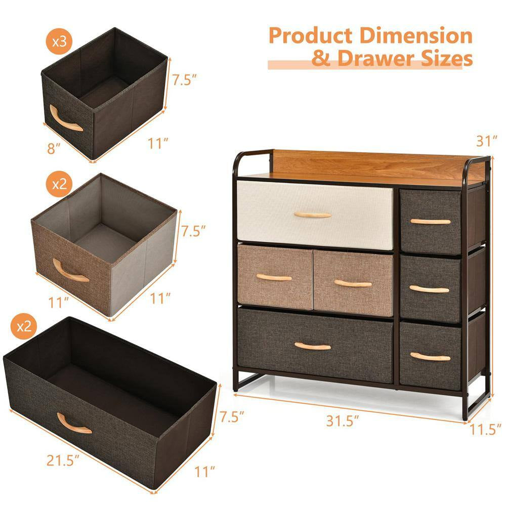 7-Drawer Cream Dresser Storage with Wooden Top 31 In. X 31.5 In. X 11.5 In.