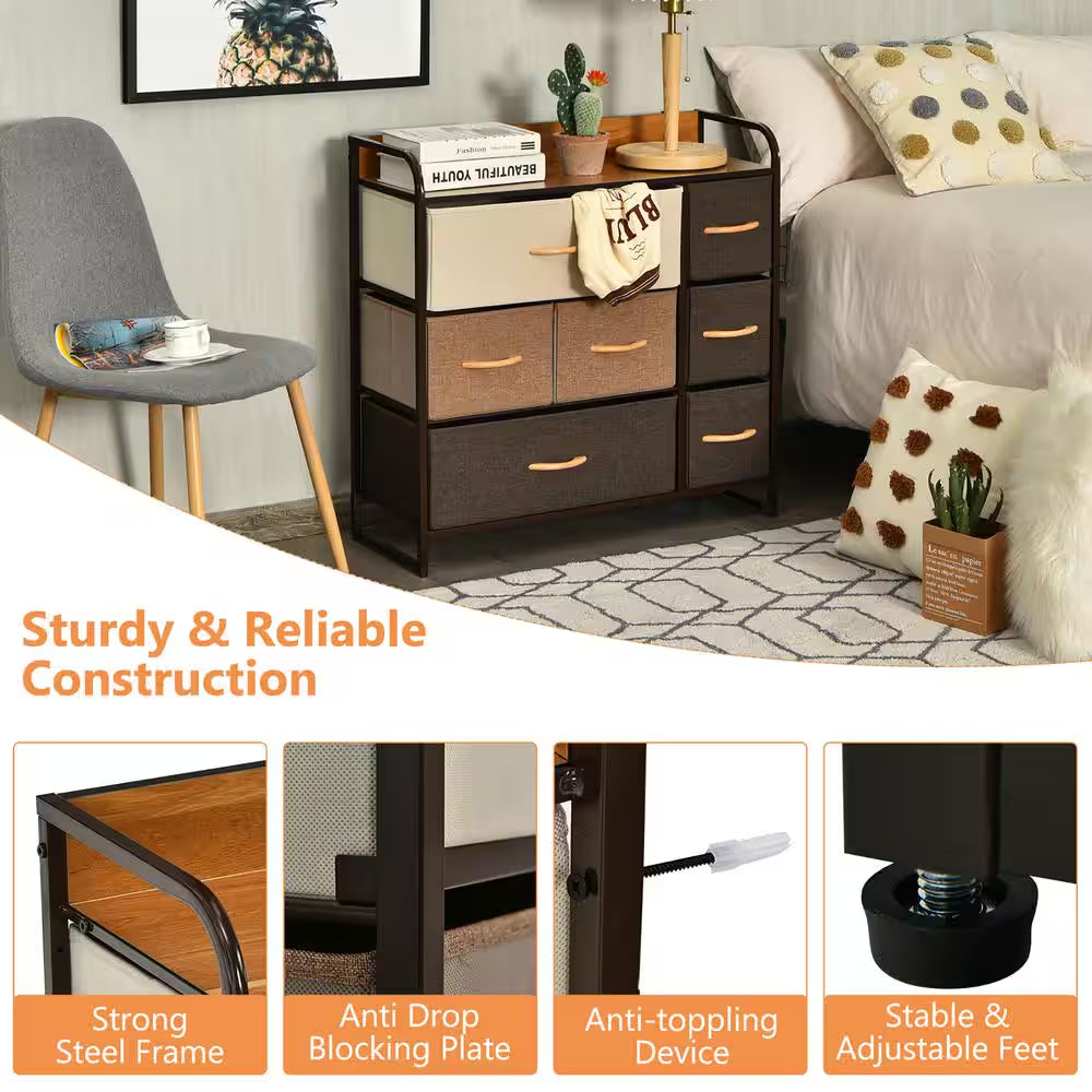 7-Drawer Cream Dresser Storage with Wooden Top 31 In. X 31.5 In. X 11.5 In.