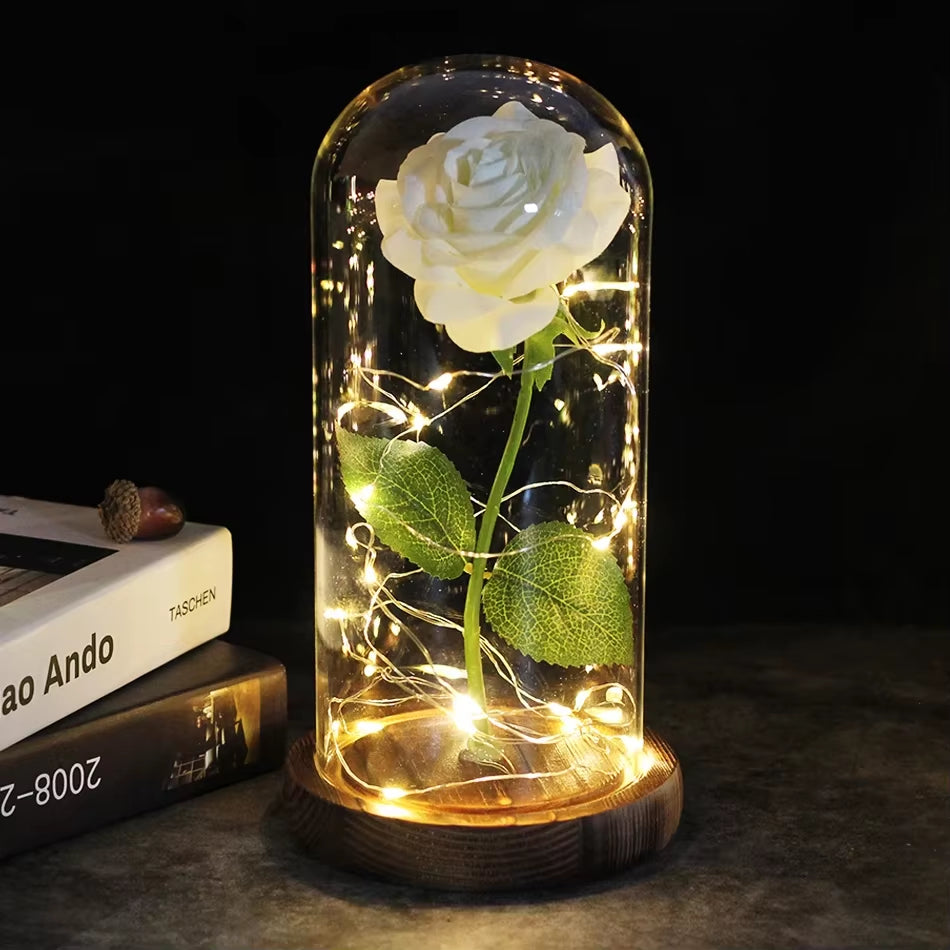 2025 LED Enchanted Galaxy Rose Eternal 24K Gold Foil Flower with Fairy String Lights in Dome for Christmas Valentine'S Day Gift