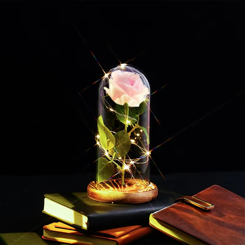 2025 LED Enchanted Galaxy Rose Eternal 24K Gold Foil Flower with Fairy String Lights in Dome for Christmas Valentine'S Day Gift