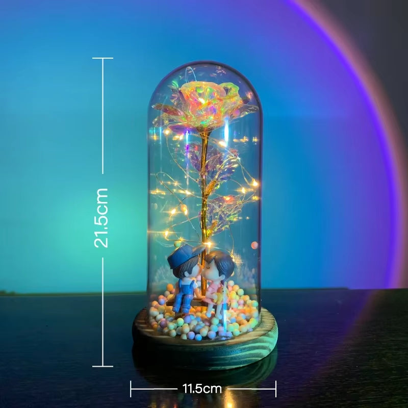 2025 LED Enchanted Galaxy Rose Eternal 24K Gold Foil Flower with Fairy String Lights in Dome for Christmas Valentine'S Day Gift