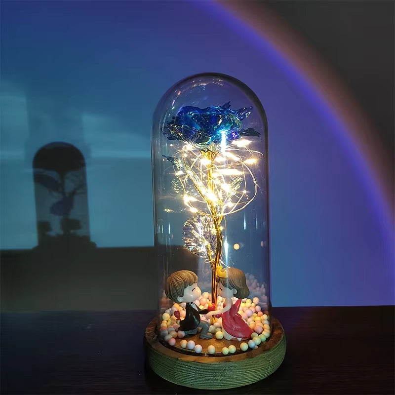 2025 LED Enchanted Galaxy Rose Eternal 24K Gold Foil Flower with Fairy String Lights in Dome for Christmas Valentine'S Day Gift