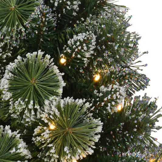 2 Ft. Green Prelit Flocked Table Top Artificial Christmas Tree with 35 Lights in Tan Sac