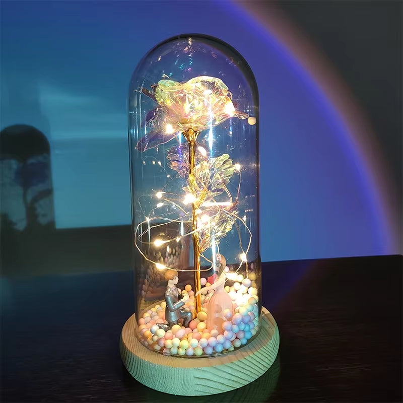 2025 LED Enchanted Galaxy Rose Eternal 24K Gold Foil Flower with Fairy String Lights in Dome for Christmas Valentine'S Day Gift