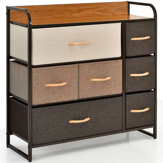 7-Drawer Cream Dresser Storage with Wooden Top 31 In. X 31.5 In. X 11.5 In.