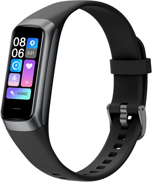 Health and Fitness Tracker for Men and Women - AMOLED Display, Slim Design, 25 Sports Modes, Heart Rate and Blood Pressure Monitor, Alarm, Stopwatch, Timer, Calorie Tracker, IP68 Waterproof